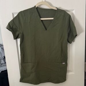 Figs Forest Green V-Neck Short Sleeve Top